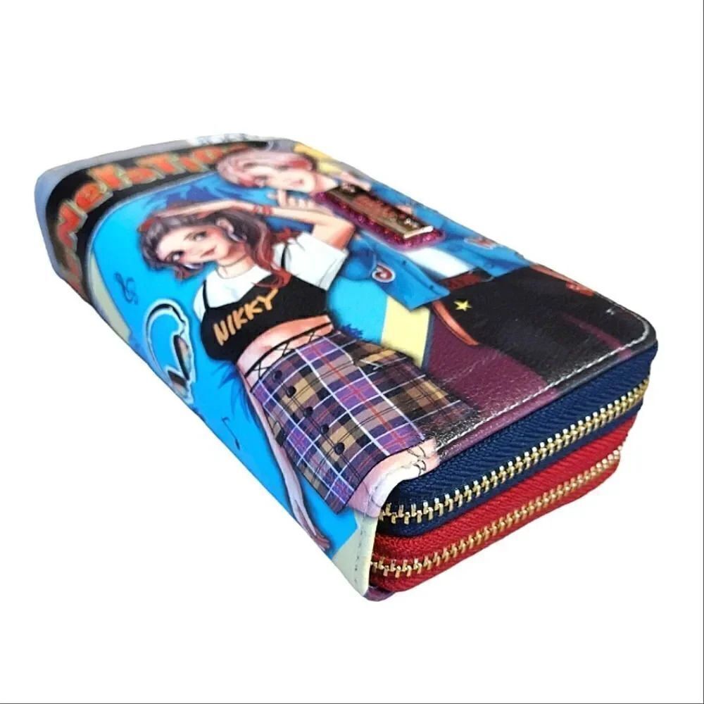 Nikky Teal Red Pop Generation Large Double Zip Around‎ Wallet NWT - Picture 3 of 16